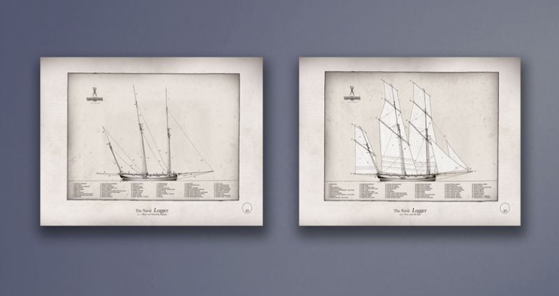 The Naval Lugger by Tony Fernandes - set of 2 rigging prints